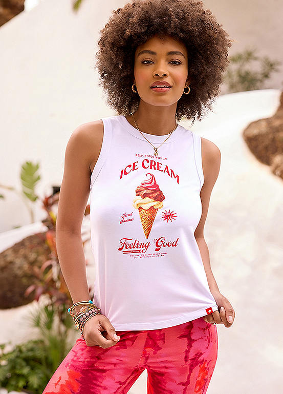 トップス enof pear skin vest ecru Joe Browns Graphic Jersey Vest with Ice Cream Print | Curvissa