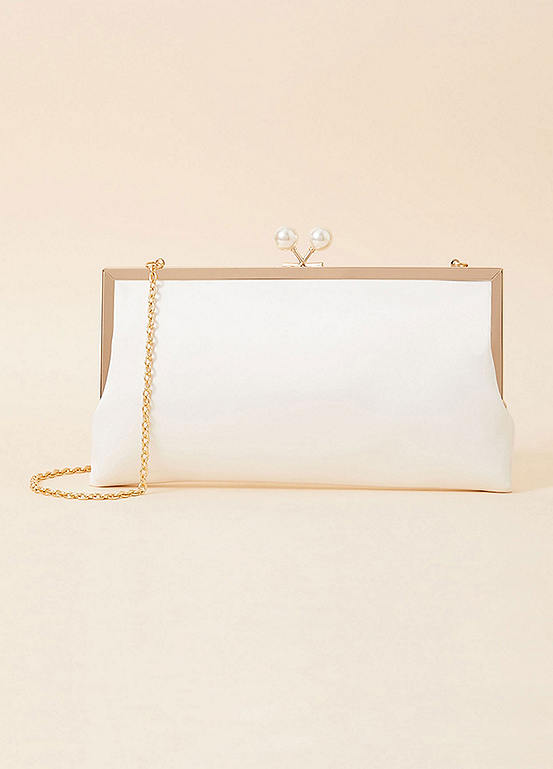 Accessorize Bridal Pearl Clasp Satin Clutch Bag