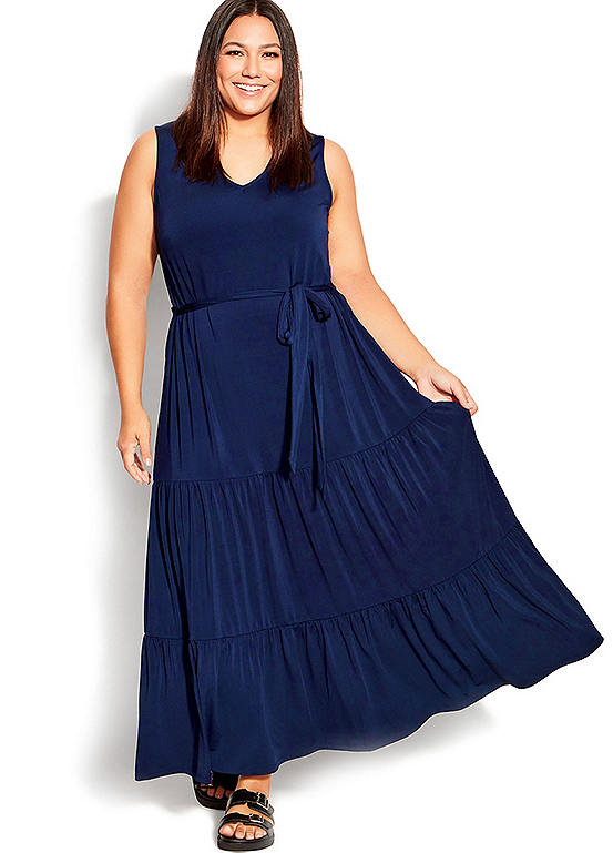 Avenue Tiered Plain Maxi Dress | Curvissa