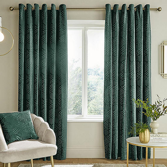 Catherine Lansfield Geo Cut Velvet Curtains Curvissa