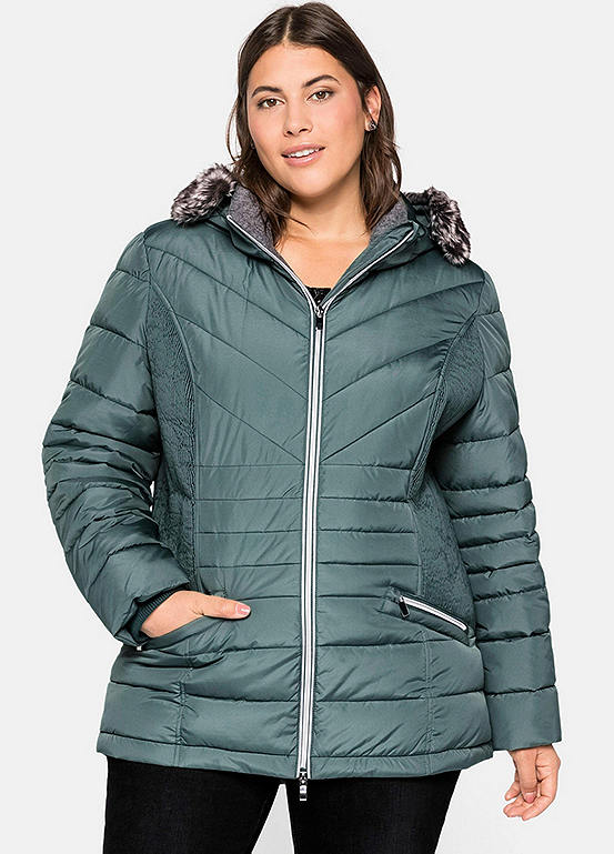 Faux Fur Lined Quilted Jacket by Sheego | Curvissa
