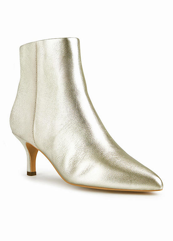 Freemans Gold Leather Kitten Heel Ankle Boots
