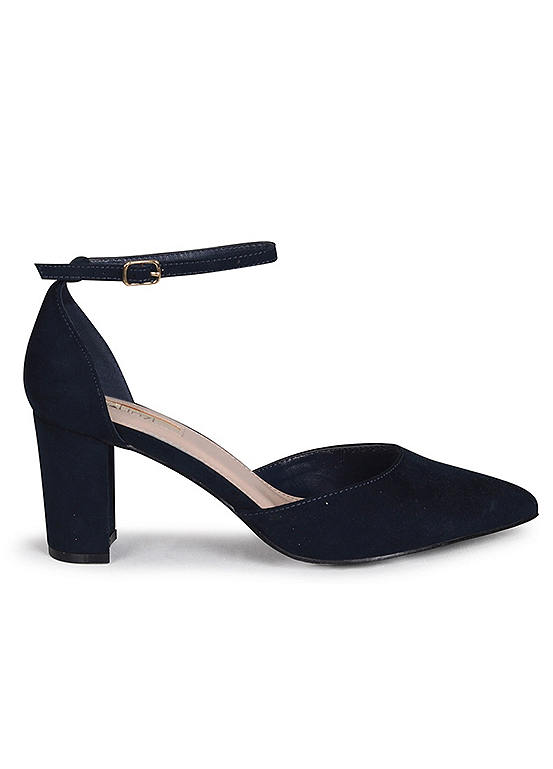 Linzi Jude Navy Ankle Strap Block Heel Court Shoes | Curvissa