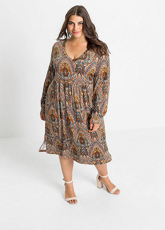 Long Sleeve Paisley Midi Dress by bonprix | Curvissa