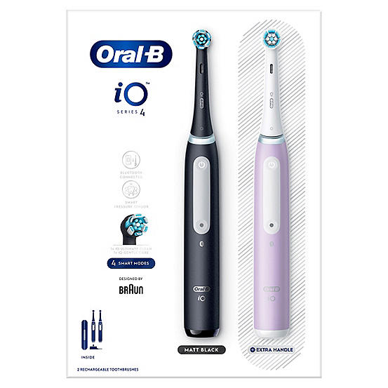 Oral-B IO 4 Dual Pack Electric Toothbrushes, 2 Toothbrush Heads, 1 ...