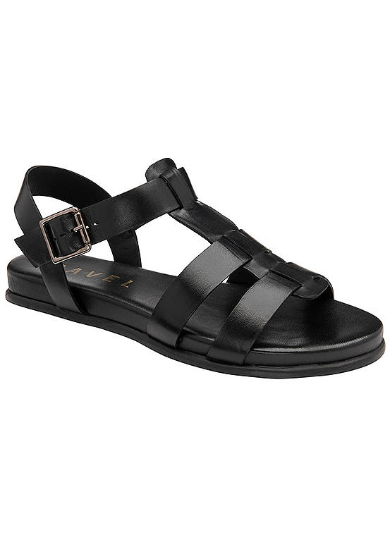 Ravel Arbory Black Leather Open-Toe Gladiator Sandals | Curvissa