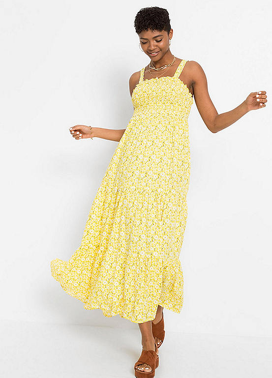 Smocked Floral Maxi Dress by bonprix | Curvissa