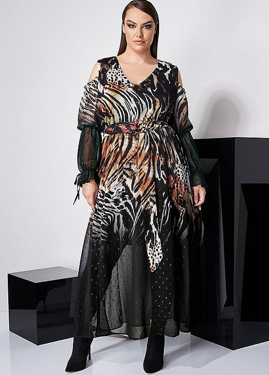 Star By Julien Macdonald Ombre Animal Print Cut-Out Shoulder Maxi Dress