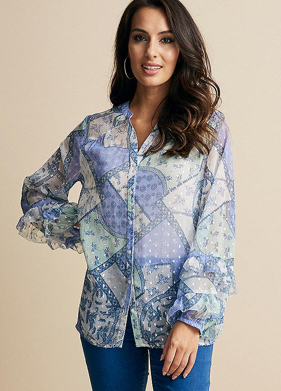 Together Patchwork Print Frill Sleeve Blouse