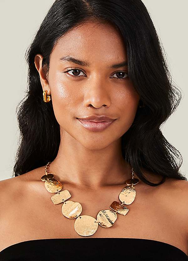 Accessorize Gold Hammered Link Pendant Collar Necklace