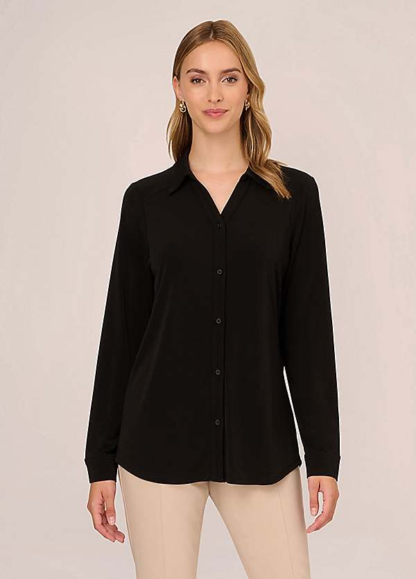 Adrianna Papell Knit Button Front V Neck Shirt Curvissa