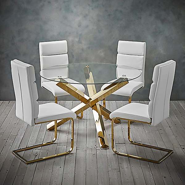 Amalfi Glass Table 4 Antibes Faux, Round Leather Dining Chairs