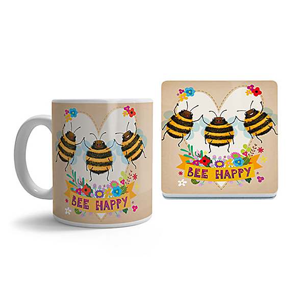 Bee Happy Ceramic Mug Coaster Set Curvissa