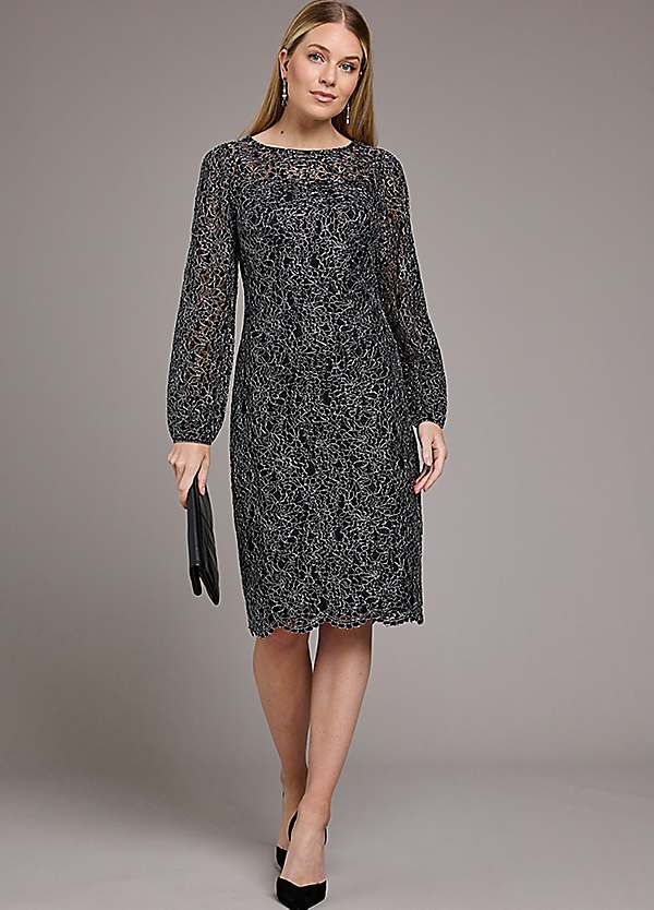 Black/Silver Lace Shift Dress by Kaleidoscope | Curvissa Black/Silver Lace Shift Dress by Kaleidoscope | Curvissa