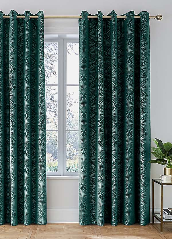 Catherine Lansfield Art Deco Pearl Pair of Eyelet Lined Curtains