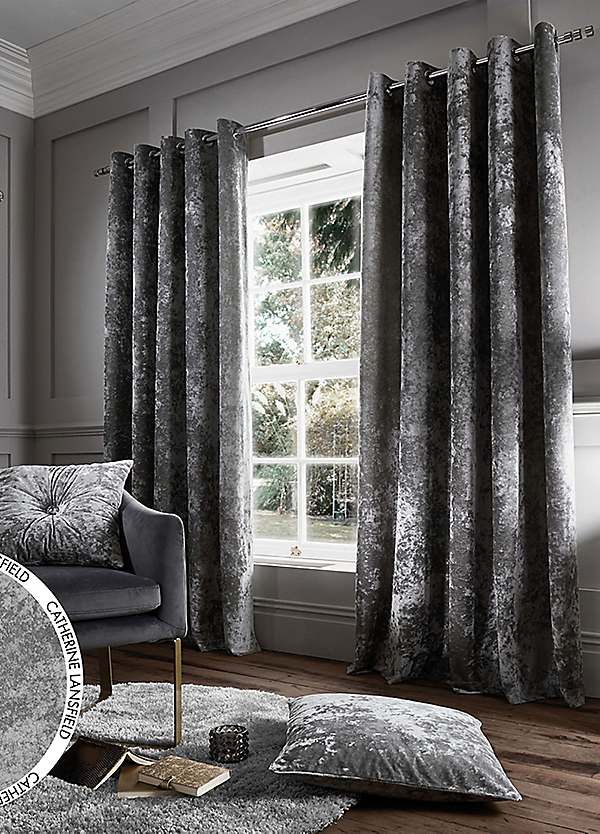 Catherine Lansfield Crushed Velvet Lined Eyelet Curtains