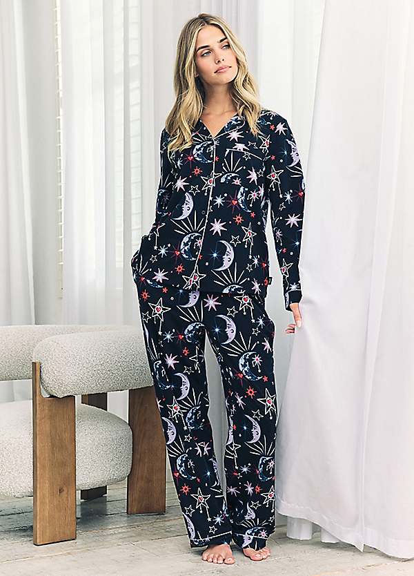 Chelsea Peers Moon Print Long Button-Up Pyjama Set | Curvissa