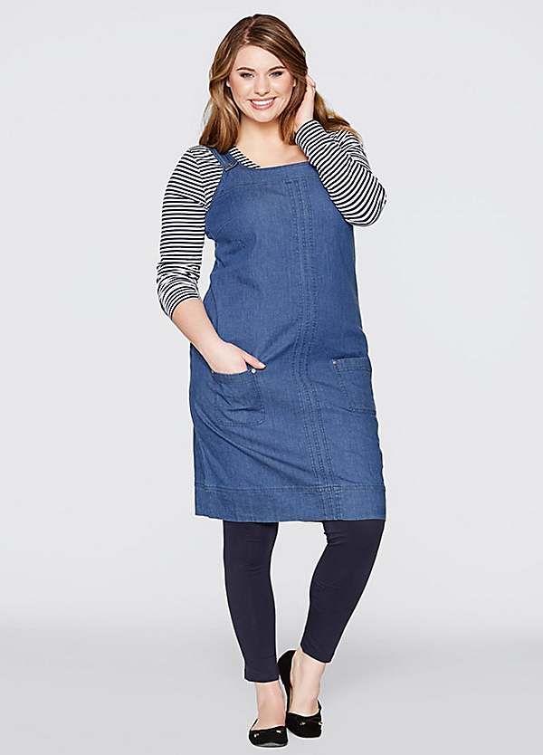 Denim button hot sale pinafore dress