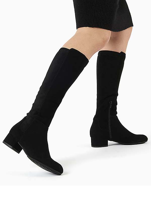 Dune London Tayla Black Stretch-Suede Knee High Boots Curvissa