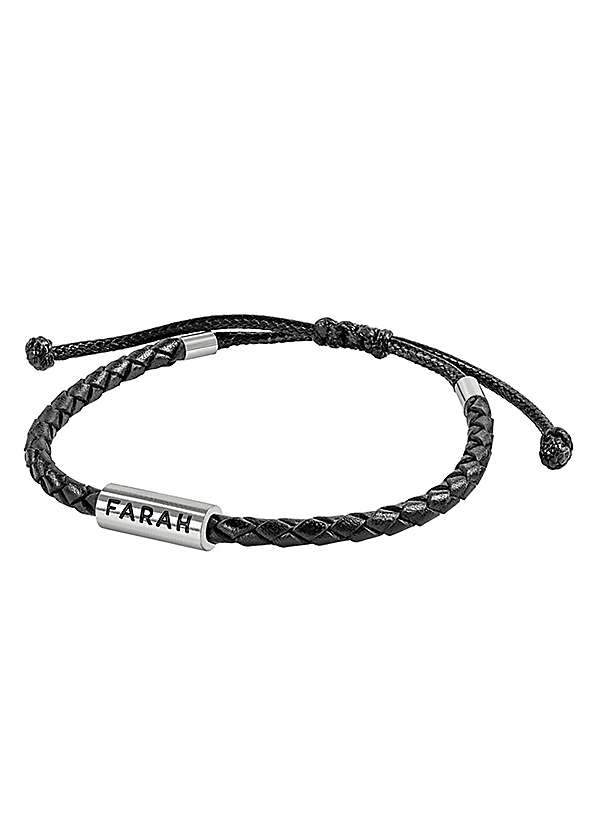 Name Stainless Steel Black Leather Bracelet