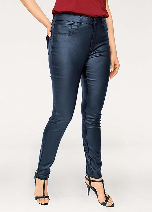 blue faux leather trousers