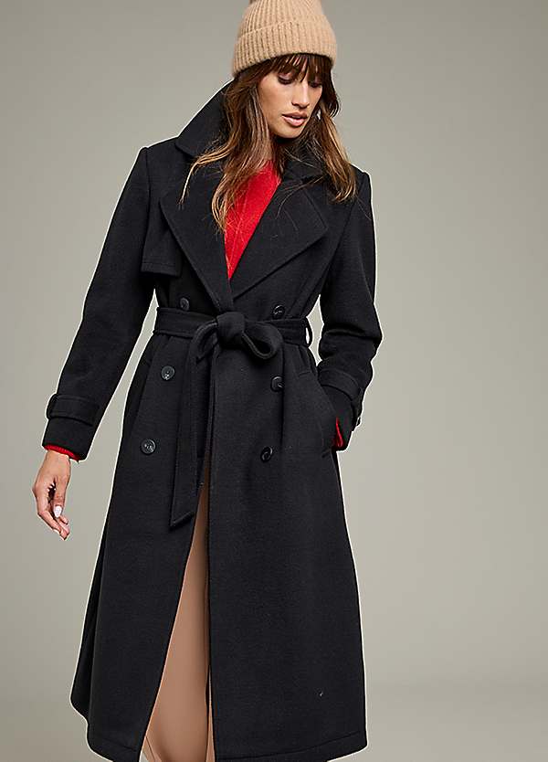 Freemans Black Double Breasted Belted Coat