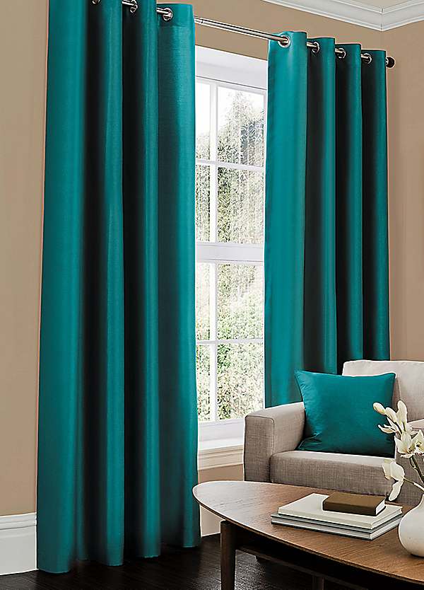 Gaveno Cavailia Faux Silk Plain Eyelet Curtains | Curvissa