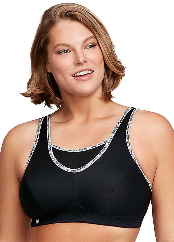 Glamourise Sports Bra 34F Black/Pink No Bounce Camisole Full Cup
