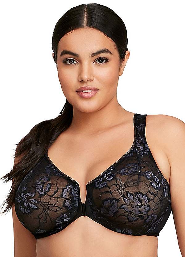 Glamorise Full Figure Wonderwire Front Close Stretch Lace Bra with