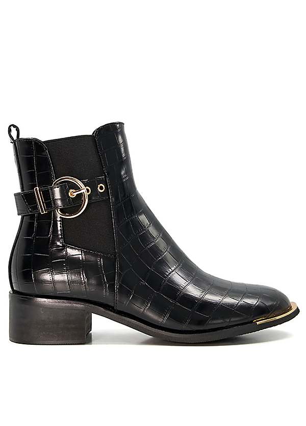 Head Over Heels By Dune Black Pinnie Classic Buckle Ankle Boots Curvissa