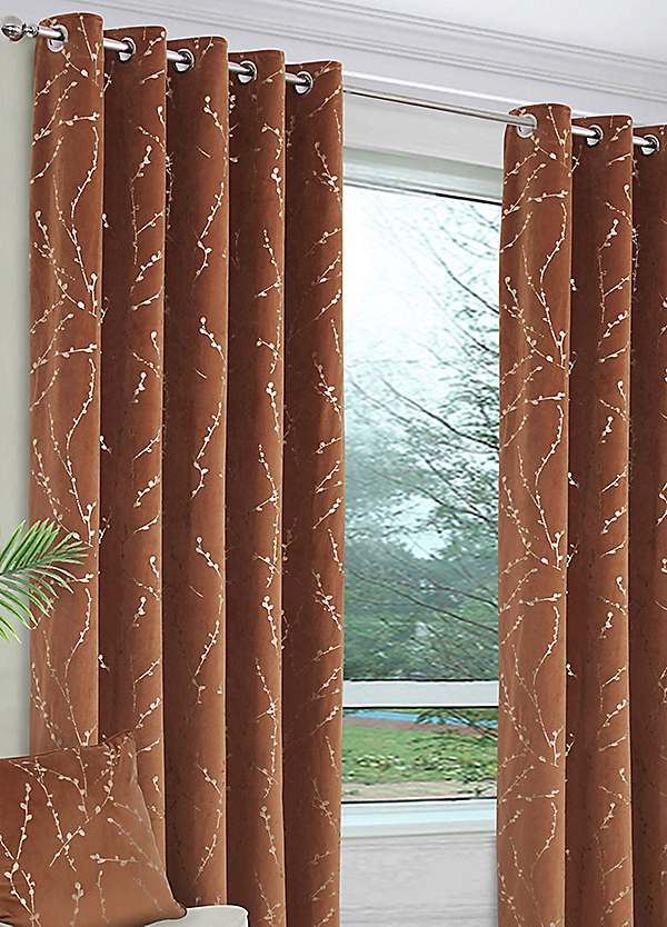 Black Matte Velvet Lined Eyelet Curtains