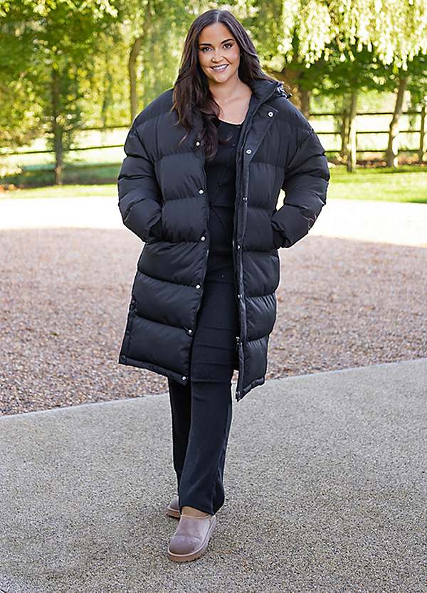 Jac Jossa Black Longline Button Through Puffer Jacket | Curvissa