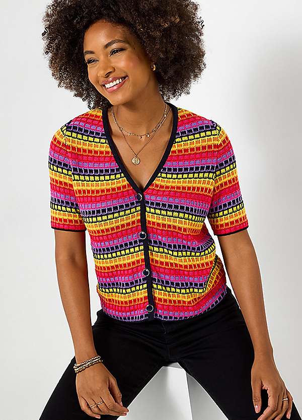 Joe Browns Bold Stripe Short Sleeve Cardigan | Curvissa