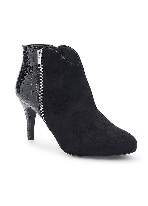 Kaleidoscope Black Wide Fitting Croc u0026 Textile Shoe Boots | Curvissa