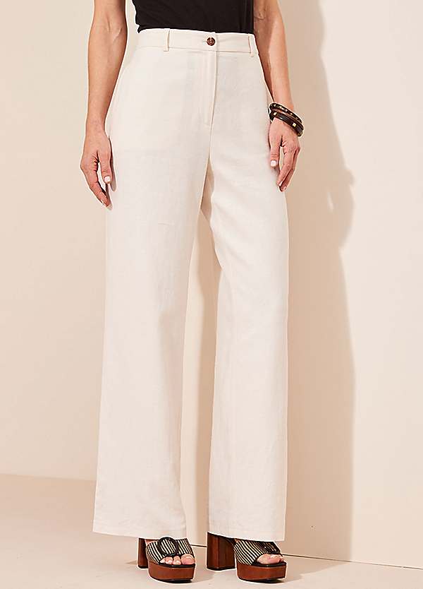 Kaleidoscope Cream Smart Linen Trousers