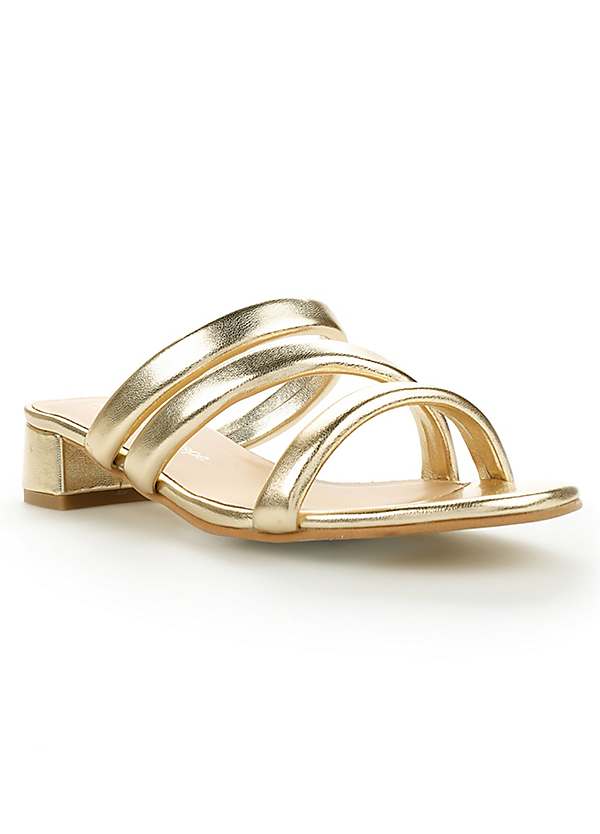 gold mules block heel