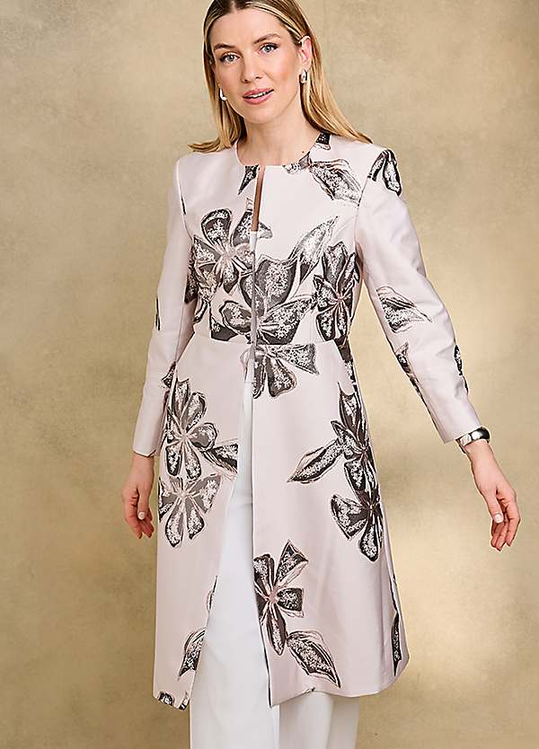 Kaleidoscope Jacquard Floral Long Line Dress Jacket Curvissa