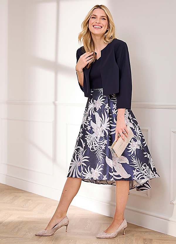 Kaleidoscope Navy Jacquard Prom Dress & Jacket