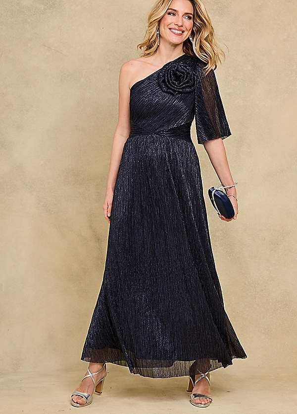 Winter Queenspark Formal Wear Kaleidoscope Navy Plisse Maxi Dress Curvissa