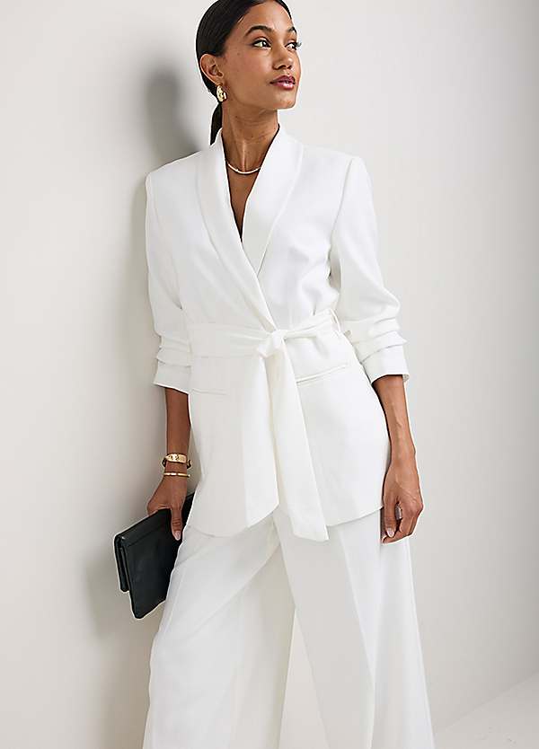 Kaleidoscope White Wrap Tailored Jacket | Curvissa