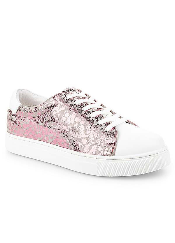 Kaleidoscope Wide Fit Metallic Floral Leather Trainers | Curvissa