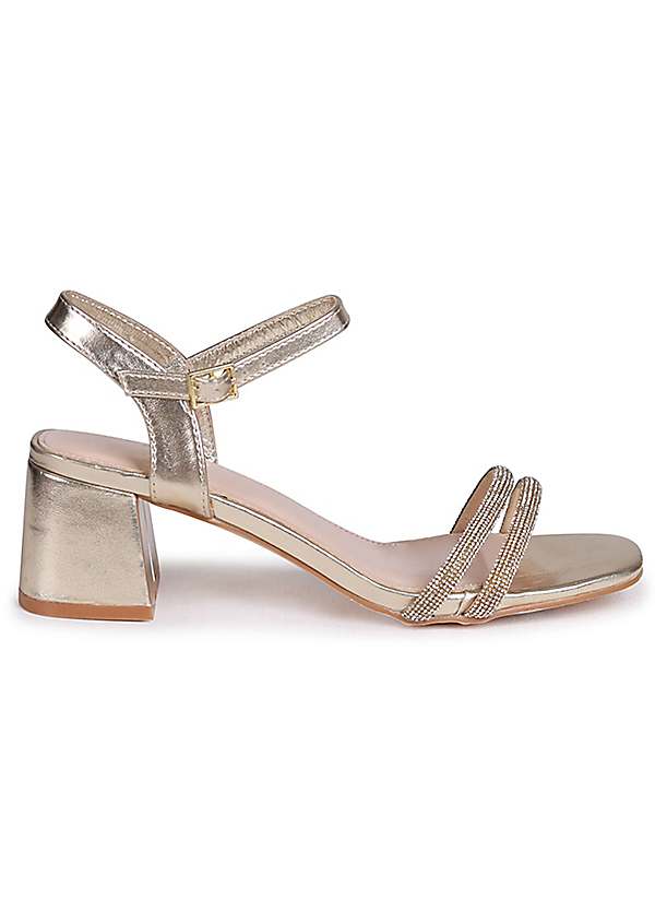 Gold sandals sale low block heel