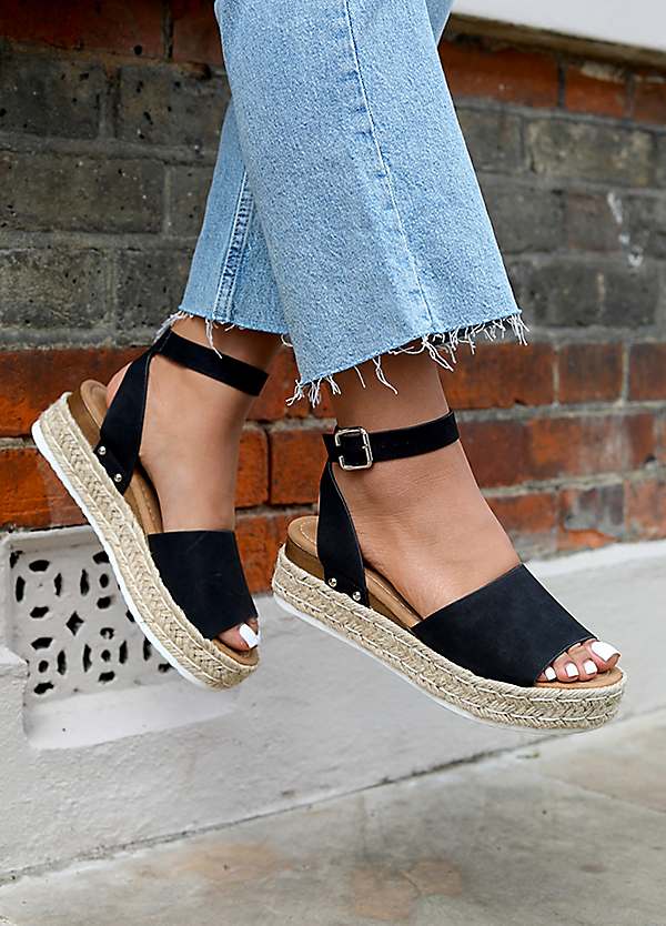 Linzi Luna Black Espadrille Wedges | Curvissa