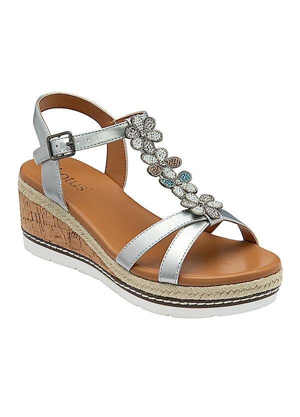 Lotus Wedge Flatforms Lotus Letica Silver Flower Wedge Sandals