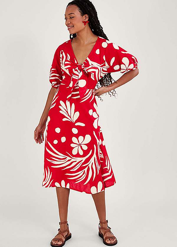 Red A-Line Midi Dress With Pockets, BCI Cotton