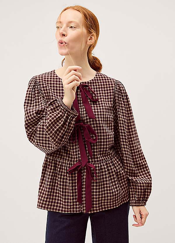 Monsoon Agatha Check Tie Front Blouse | Curvissa