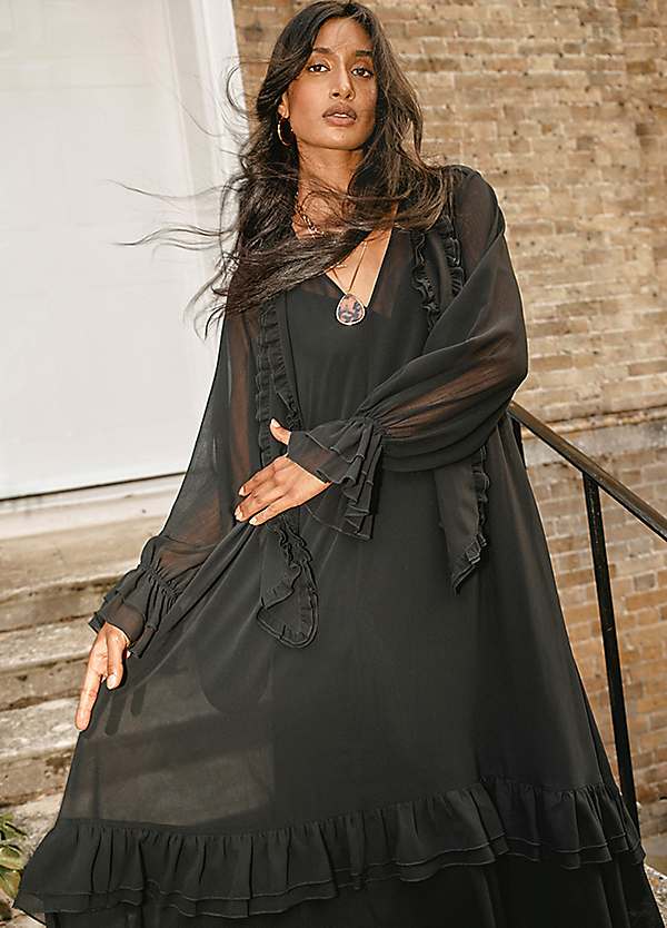 Long sleeve ruffle dress discount