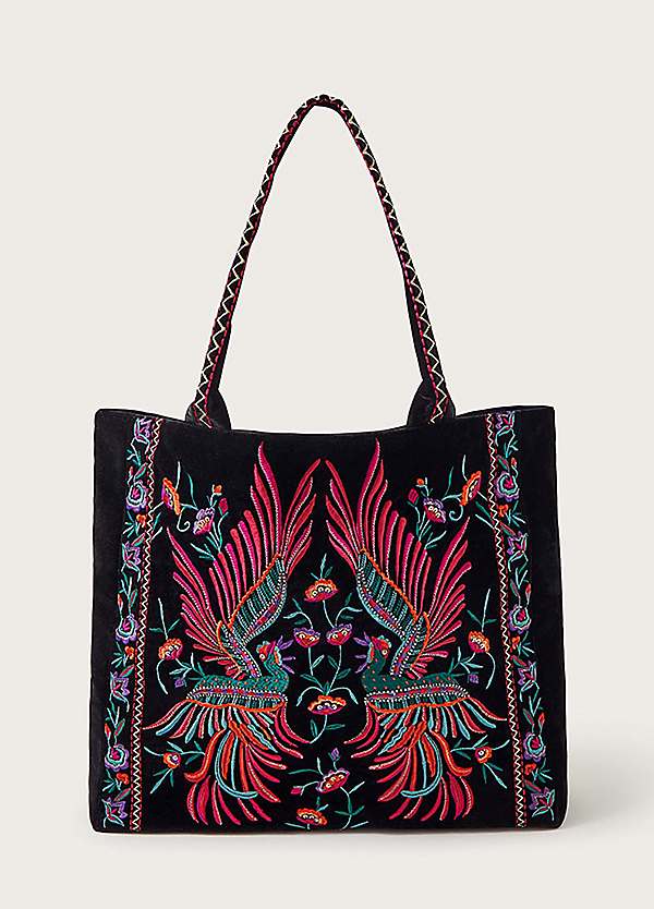 Monsoon Beatrice Bird Embroidered Velvet Tote Bag