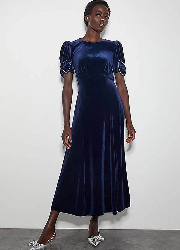 Monsoon Belle Bow Sleeve Velvet Midi Dress Curvissa