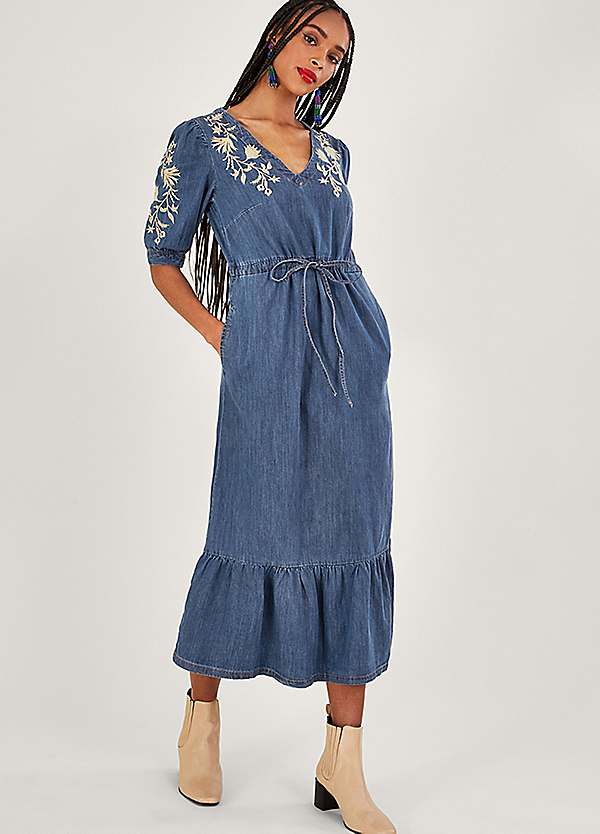 Midi denim dress on sale uk